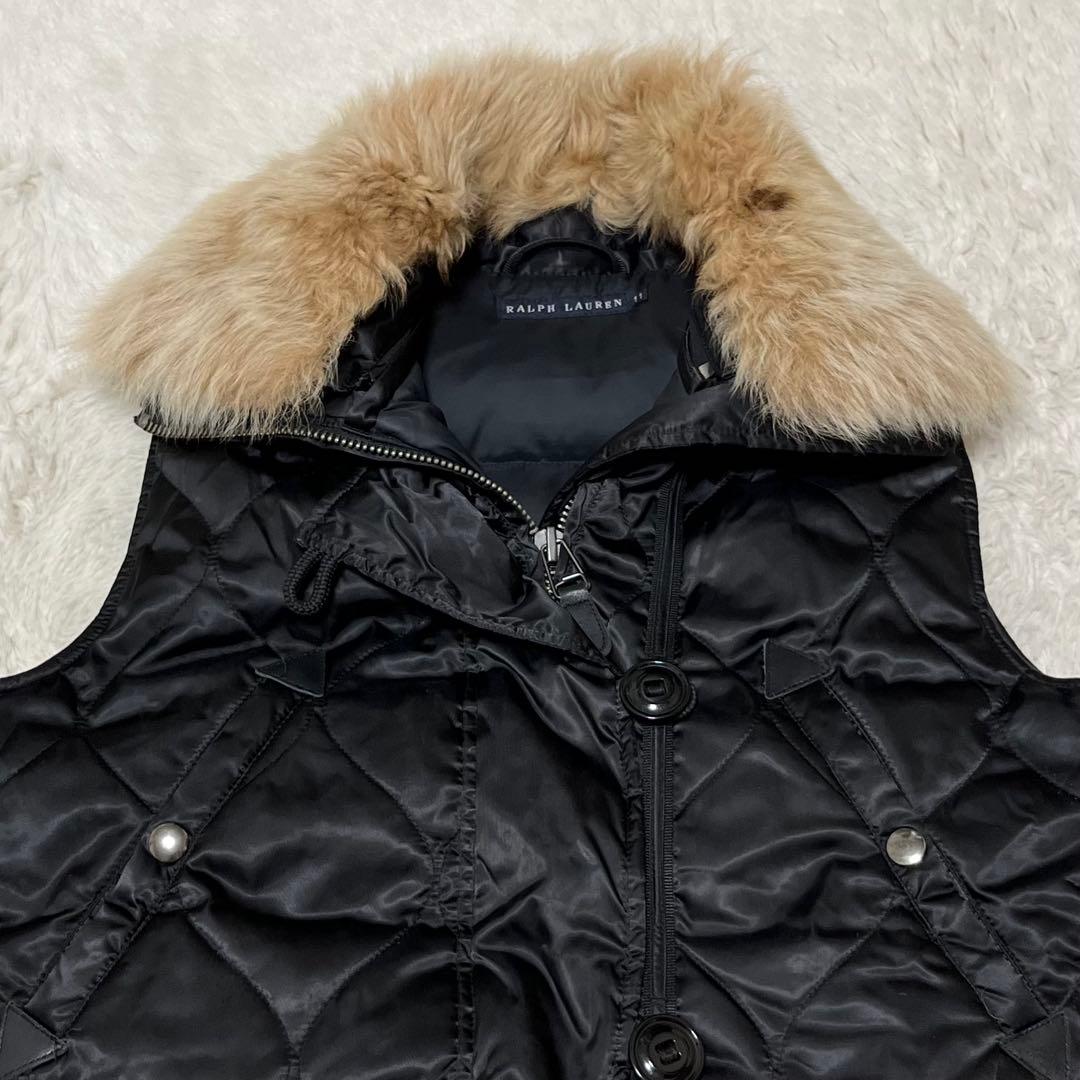 美品　ラルフローレン　キルティング　ダウン　ベスト　黒　ファー　11 L