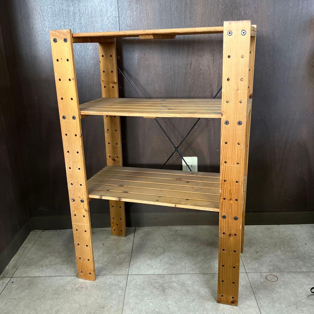 A-5 北欧レトロ 天然木 3段木製ラック ウッドシェルフ 飾り棚/多目的ラック