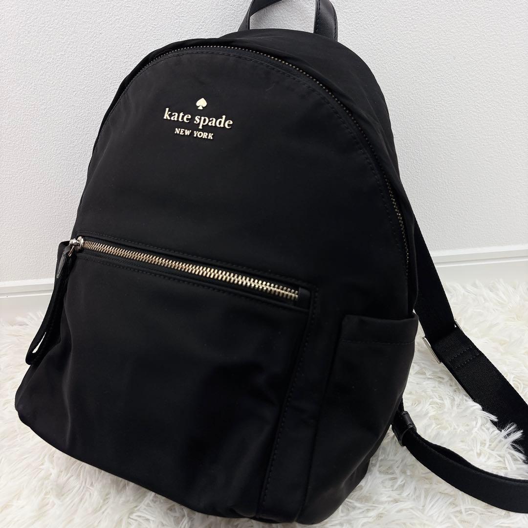 美品✨kate spadeケイトスペード チェルシー黒リュック ナイロン×レザー