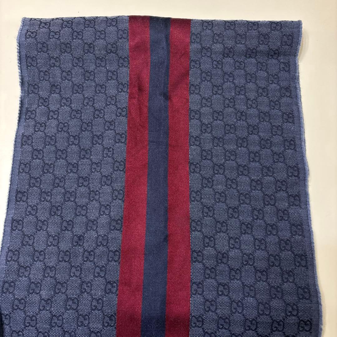 人気✨GUCCI グッチ GG柄 ネイビー レッド ストライプ マフラー