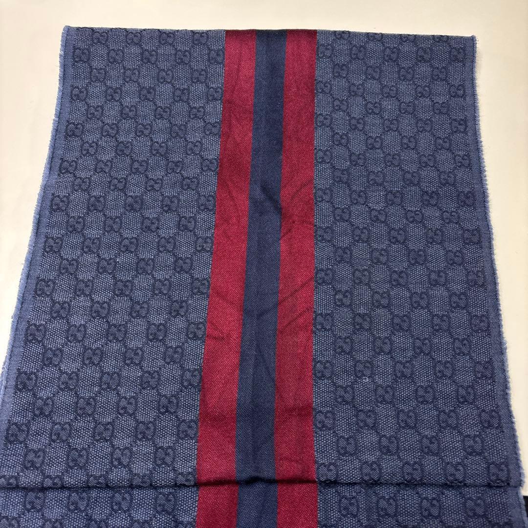 人気✨GUCCI グッチ GG柄 ネイビー レッド ストライプ マフラー