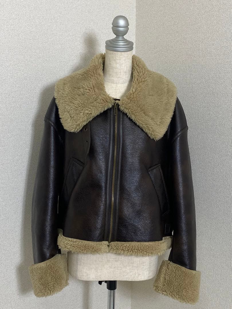 7795. 【極美品】ZARA ボア ライダースジャケット Lサイズ