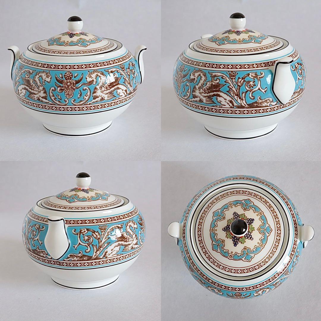 【美品】ウェッジウッド フロレンティーン ターコイズ トリオ ティーポットセット