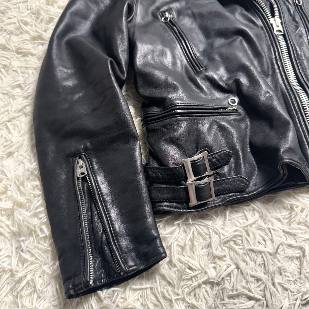 羊革 ダブルライダース 黒×赤 キルティング　y2k ロックテイスト　レディース