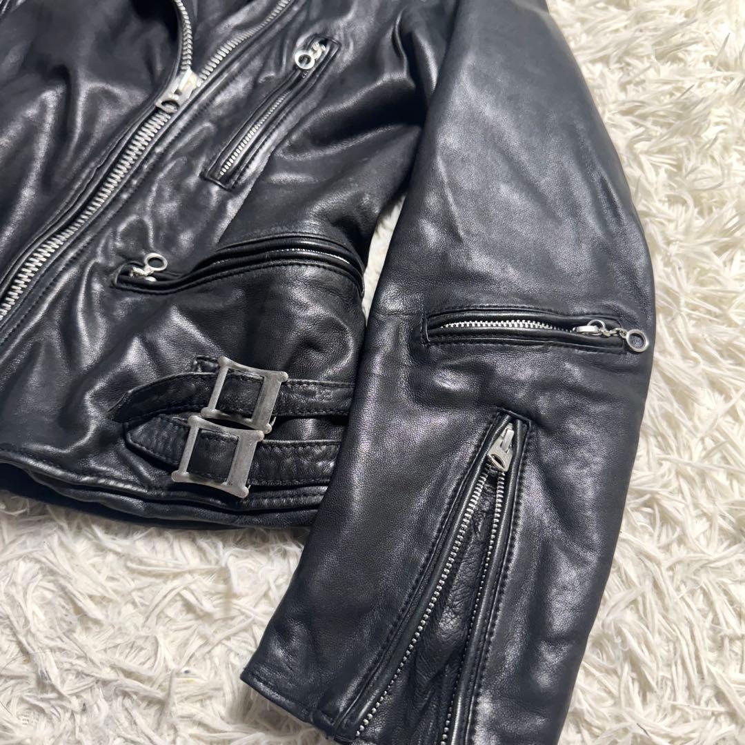 羊革 ダブルライダース 黒×赤 キルティング　y2k ロックテイスト　レディース