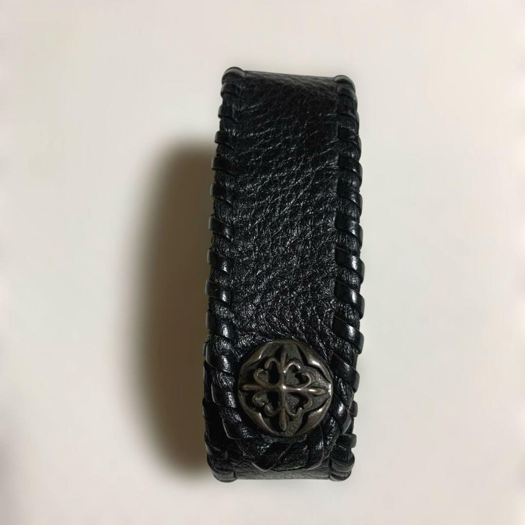 A &G黒レザー編み込みブレスレット エーアンドジー