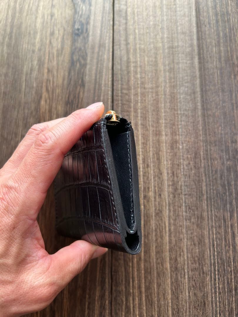 クロコダイル　ポロサス　ブラック　コンパクトウォレット　L字ファスナー　財布