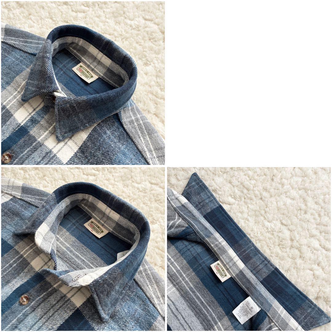 美品80s90sUSA製FIVE BROTHERネルシャツ 青×グレーチェックM