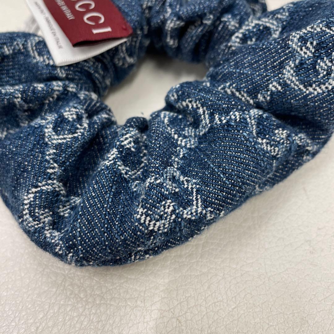 ○277 GUCCI グッチ　デニム　シュシュ　GG ロゴ　ヘアゴム　タグ付き