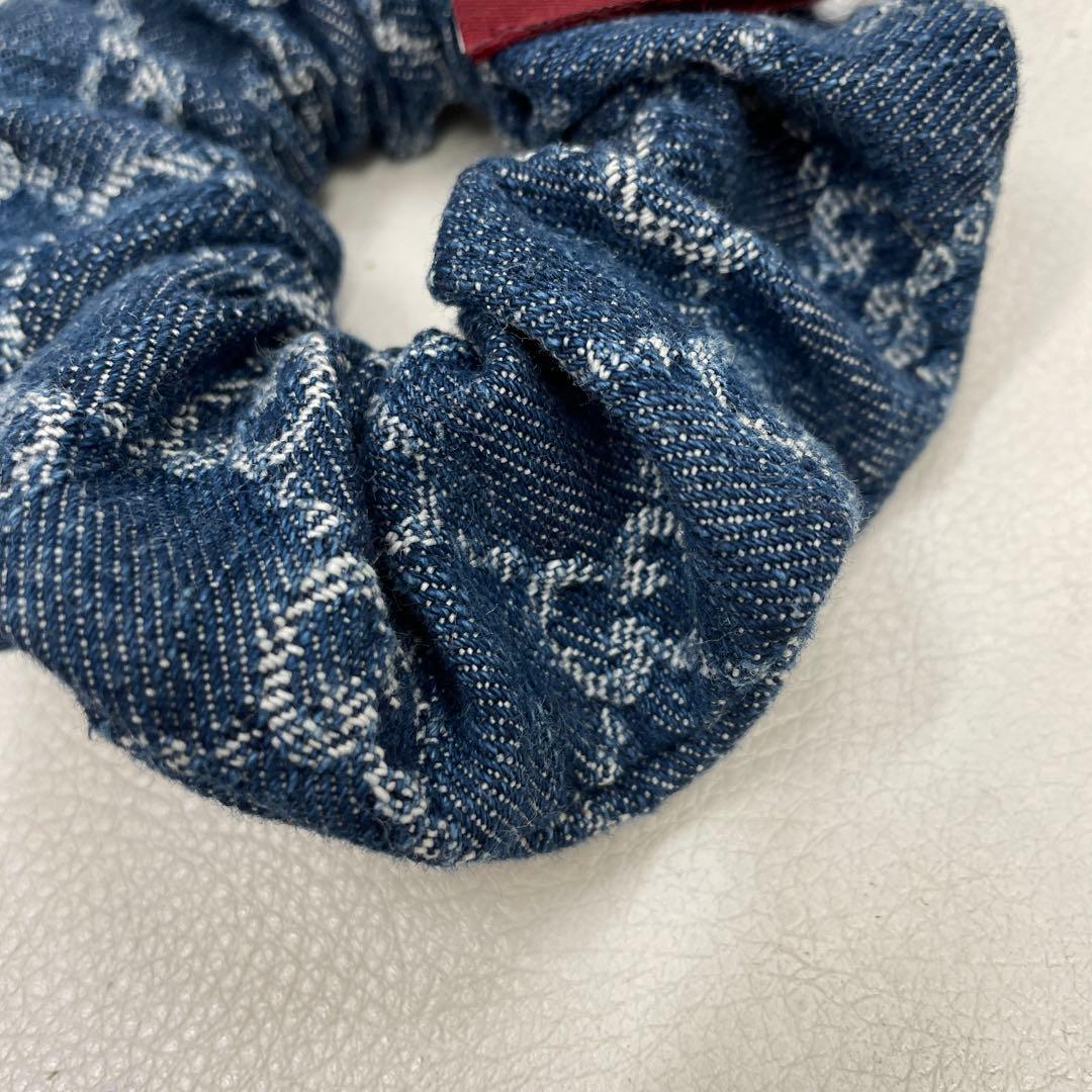 ○277 GUCCI グッチ　デニム　シュシュ　GG ロゴ　ヘアゴム　タグ付き