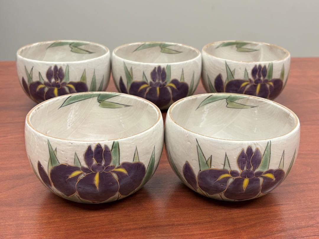 京焼清水焼 とうあん窯 土渕陶あん あやめ 色絵付け椀 料亭 割烹 5客セット