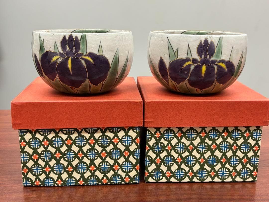 京焼清水焼 とうあん窯 土渕陶あん あやめ 色絵付け椀 料亭 割烹 5客セット