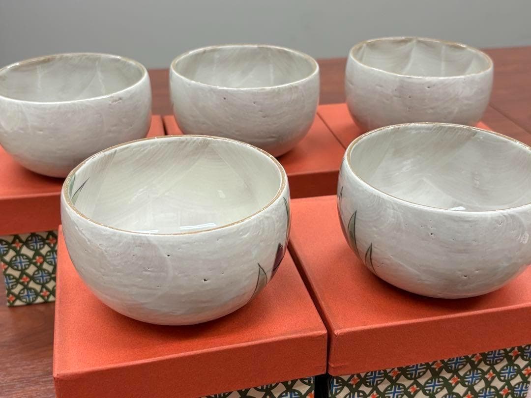 京焼清水焼 とうあん窯 土渕陶あん あやめ 色絵付け椀 料亭 割烹 5客セット