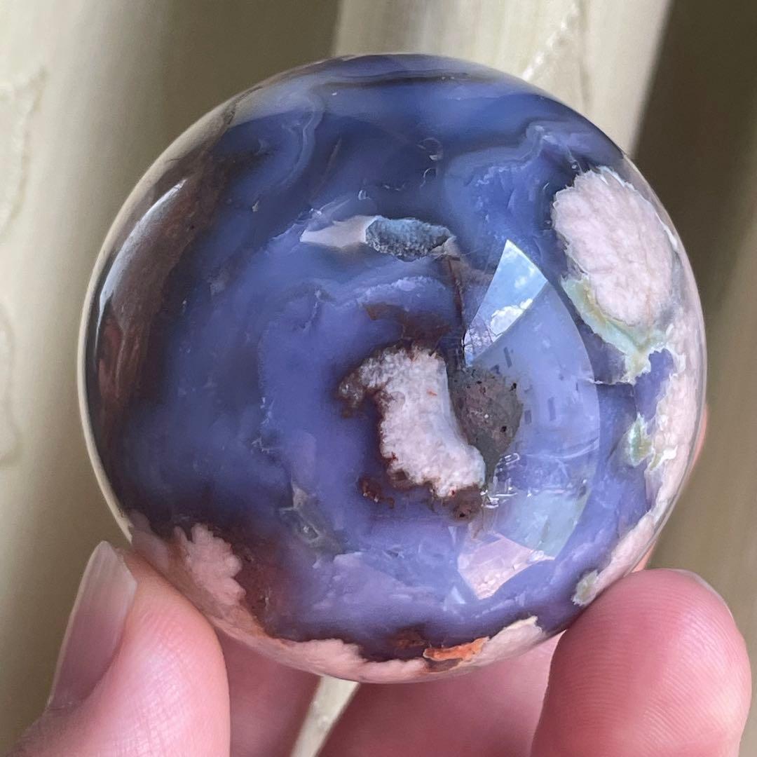 ブルー桜瑪瑙 スフィア 天然石 置物