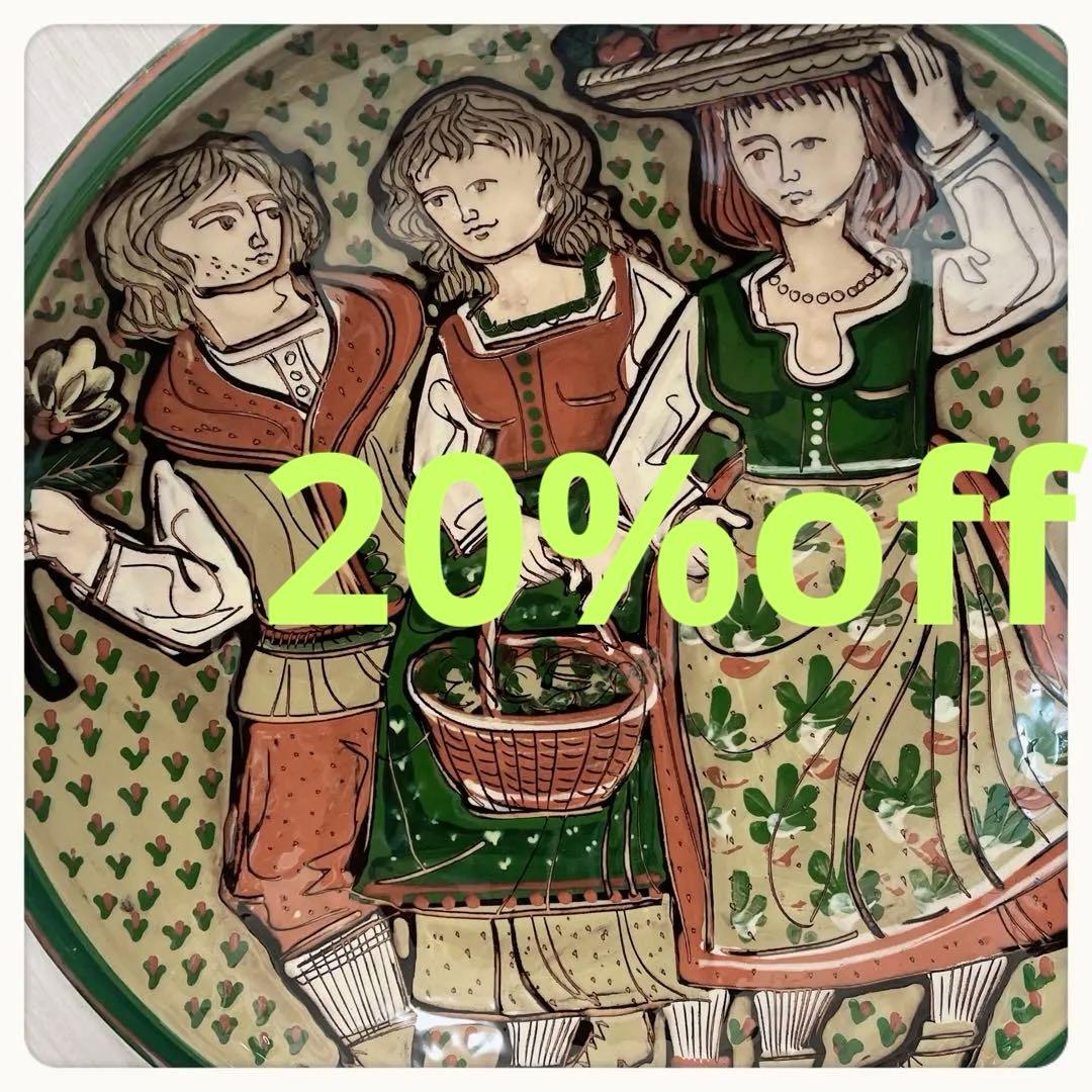 スイス　Schneider工房　ハンドペイント　ヴィンテージ大皿　レアサイズ