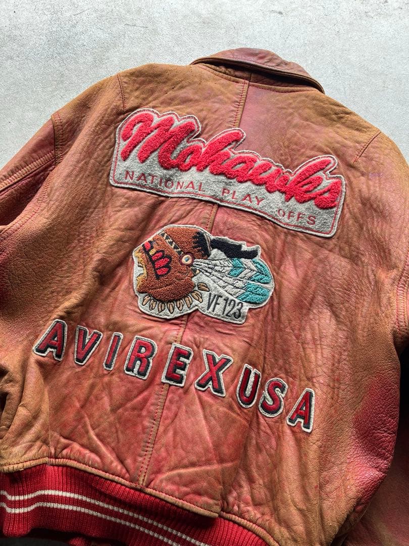 90s AVIREX レザースタジャン MLBナショナルリーグプレーオフワッペン