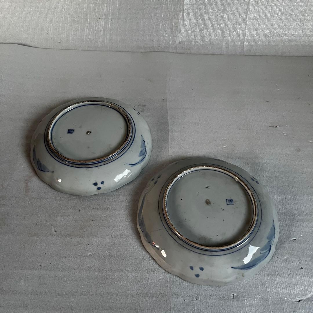 アンティーク　大皿　2枚セット　古伊万里　染付　江戸時代　刻印あり　吉