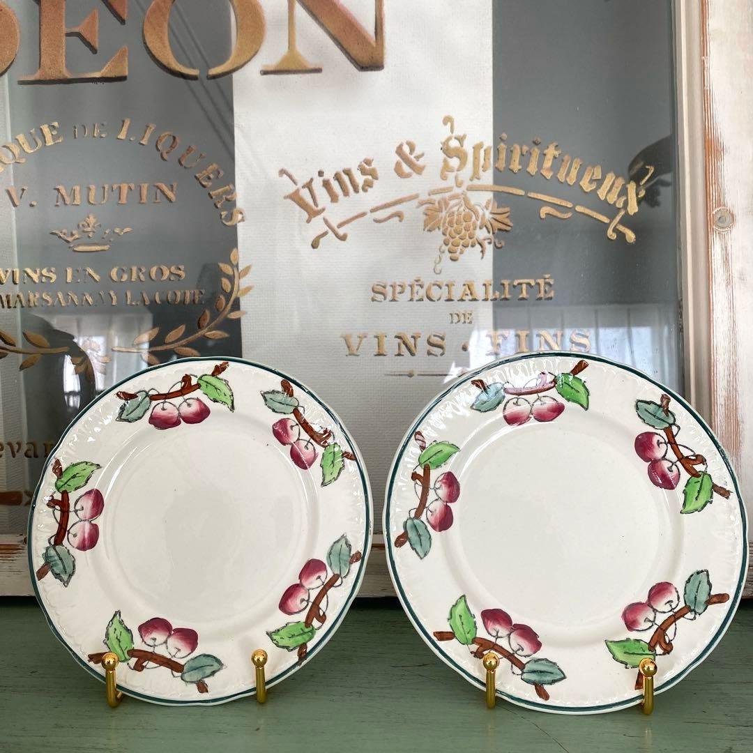 フランスアンティークLongwy ロンウィ プレートチェリー【B】