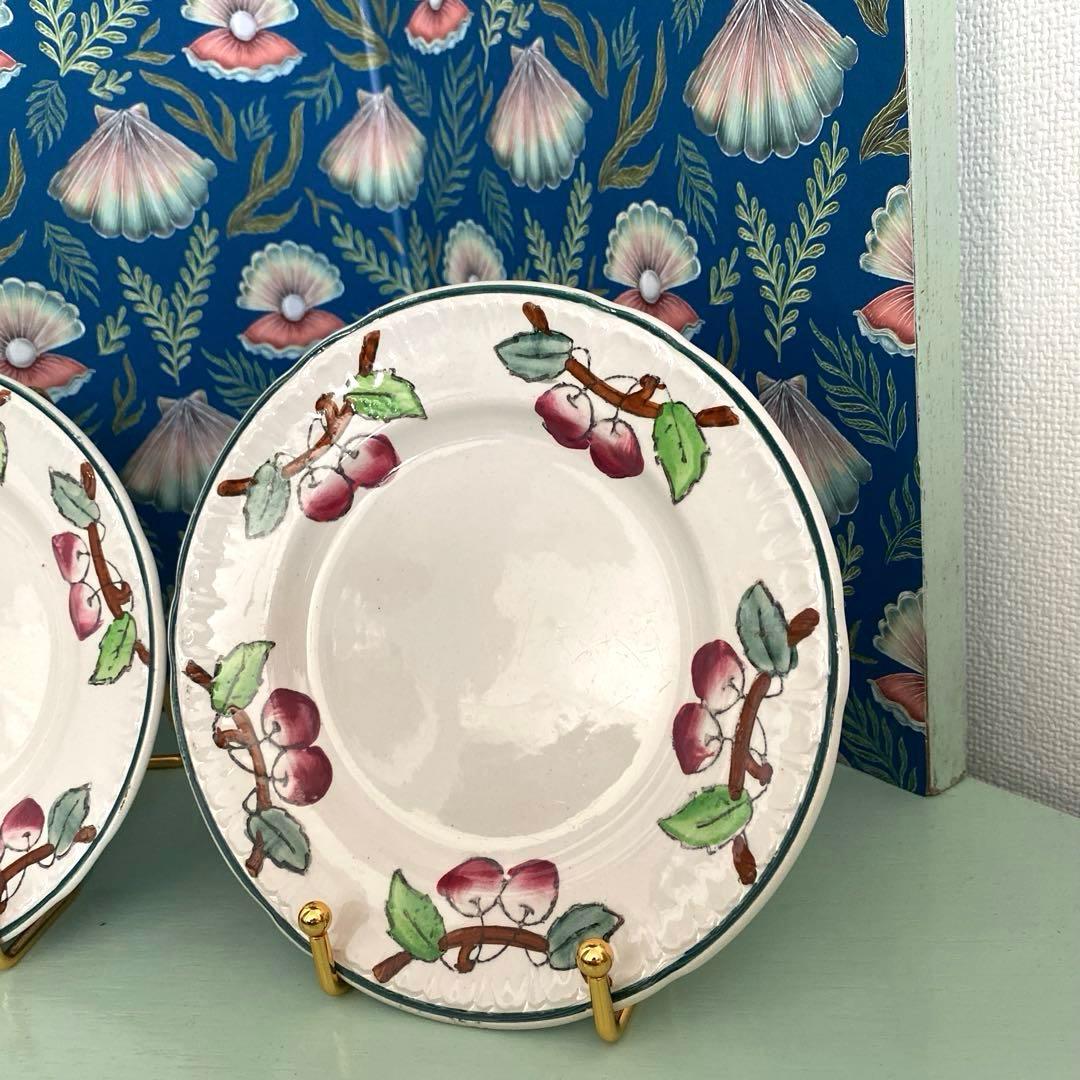 フランスアンティークLongwy ロンウィ プレートチェリー【B】