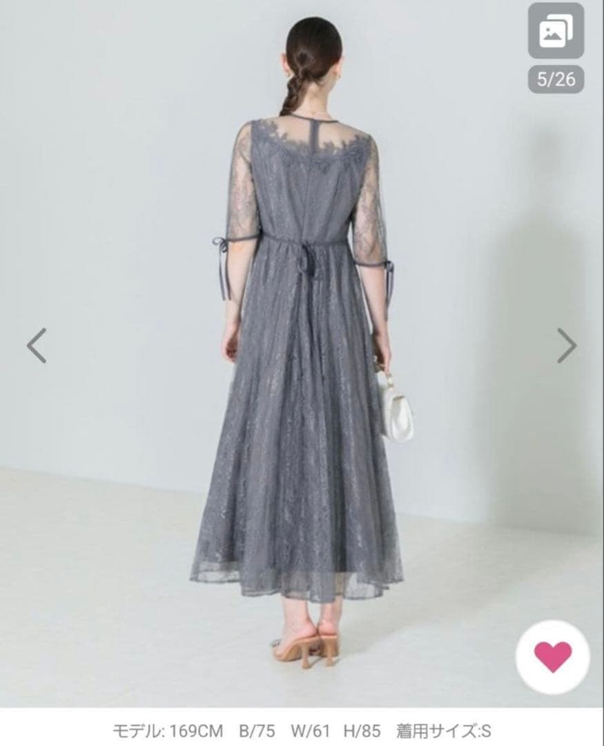 LEJA 異素材レースデコルテシアー袖リボンAラインドレス