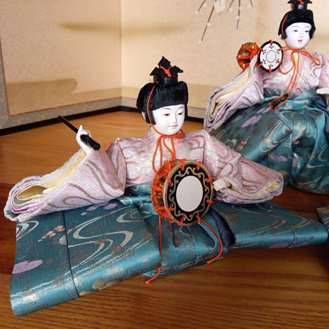 京雛人形☆五人囃子☆ 鼓持ち、笛、小太鼓、お拍子 ☆豪華京錦織☆　セット品