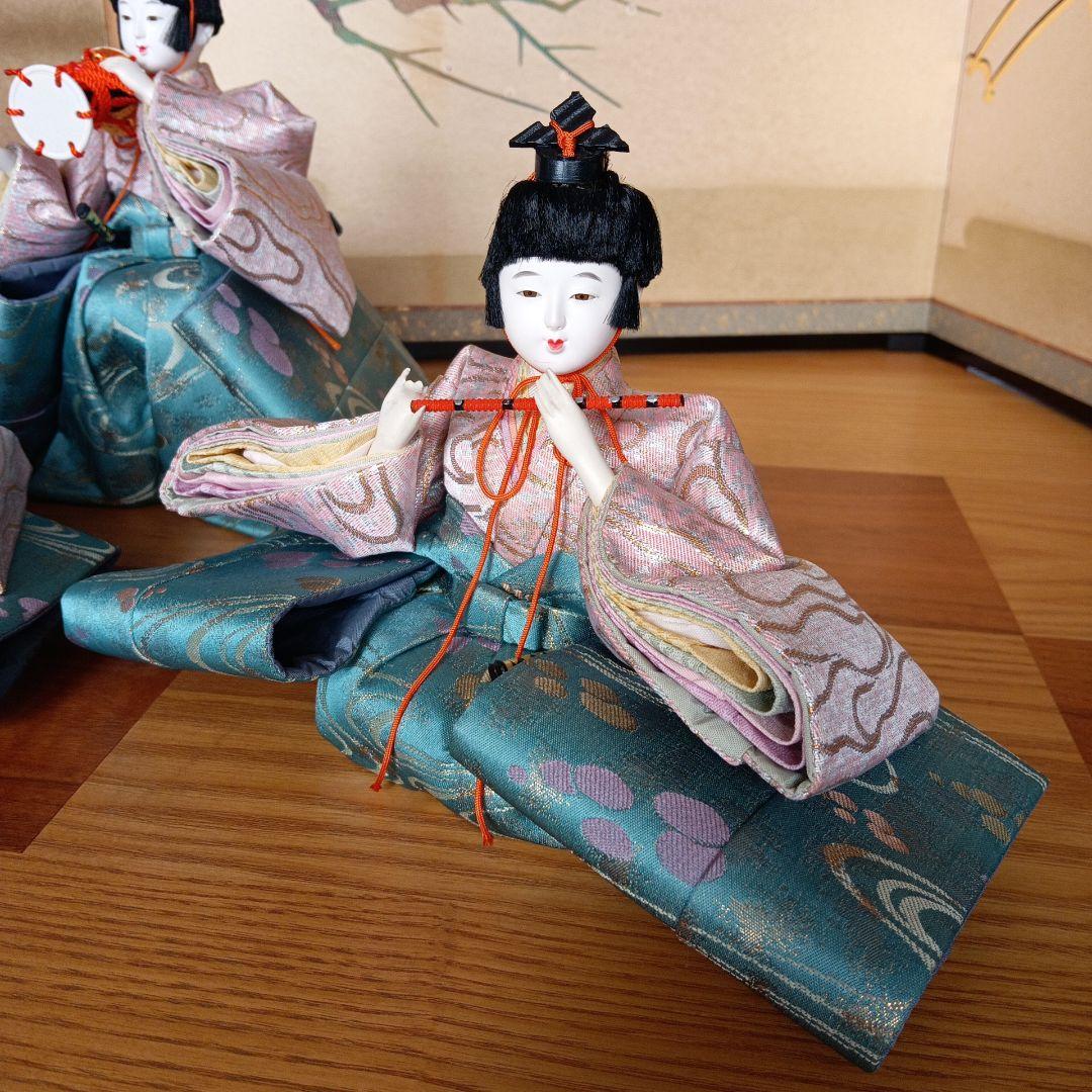 京雛人形☆五人囃子☆ 鼓持ち、笛、小太鼓、お拍子 ☆豪華京錦織☆　セット品