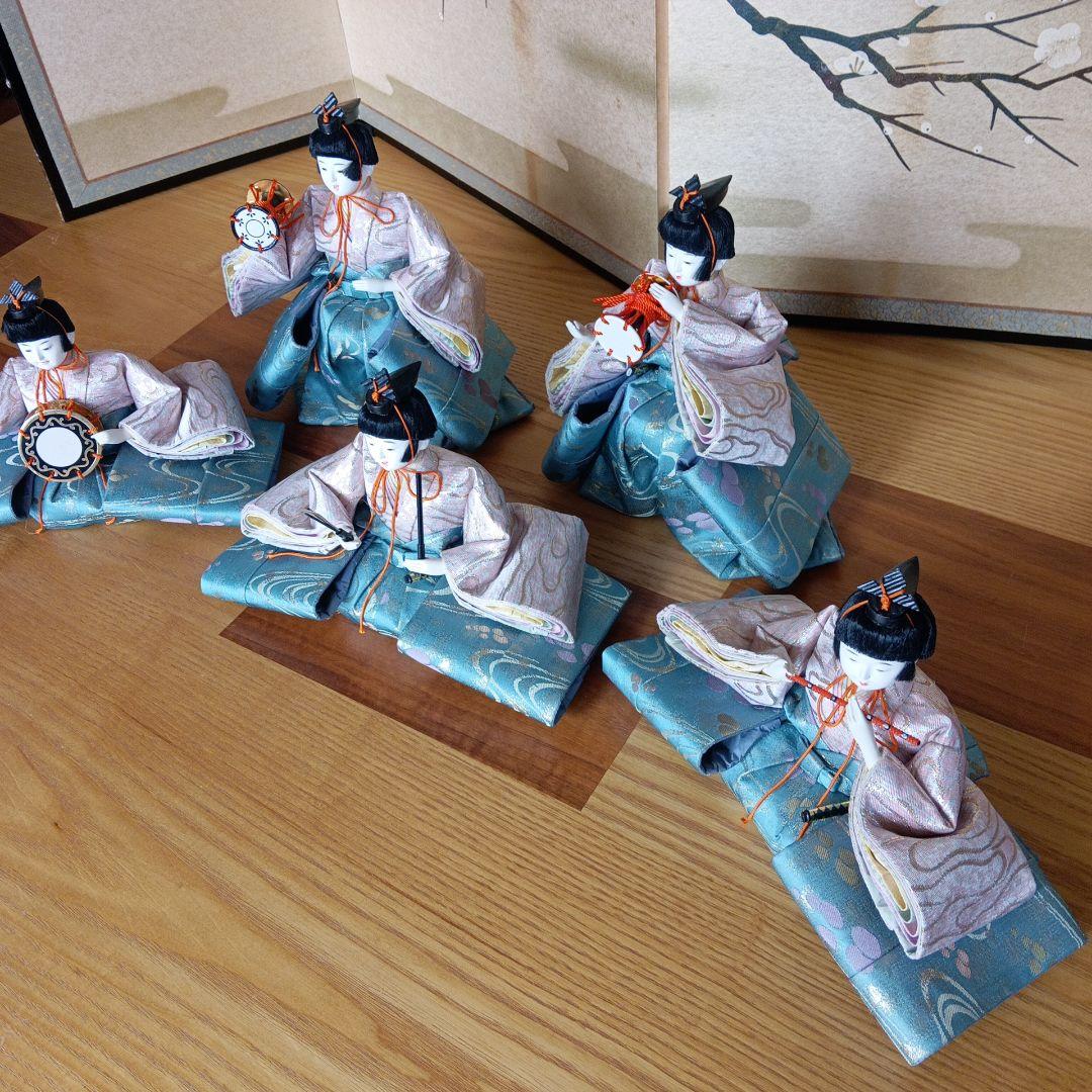 京雛人形☆五人囃子☆ 鼓持ち、笛、小太鼓、お拍子 ☆豪華京錦織☆　セット品
