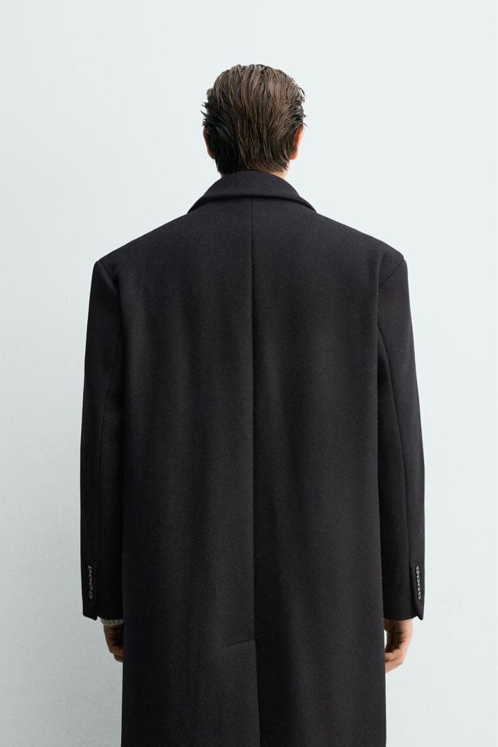 【未使用】ZARA ウール混オーバーサイズ ダブルブレストコート 黒 Mサイズ