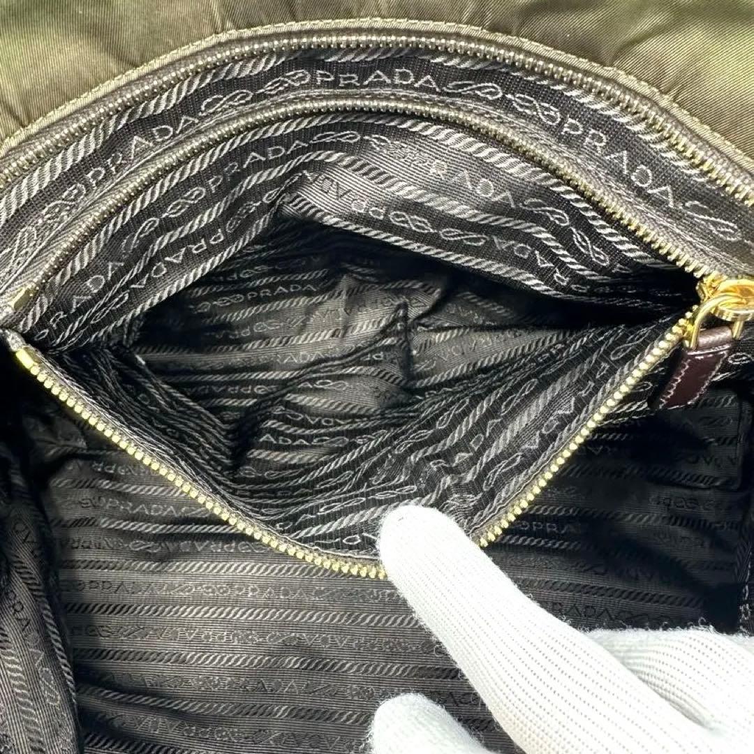 【美品】プラダ トートバッグ ナイロン グリーン 三角ロゴ
