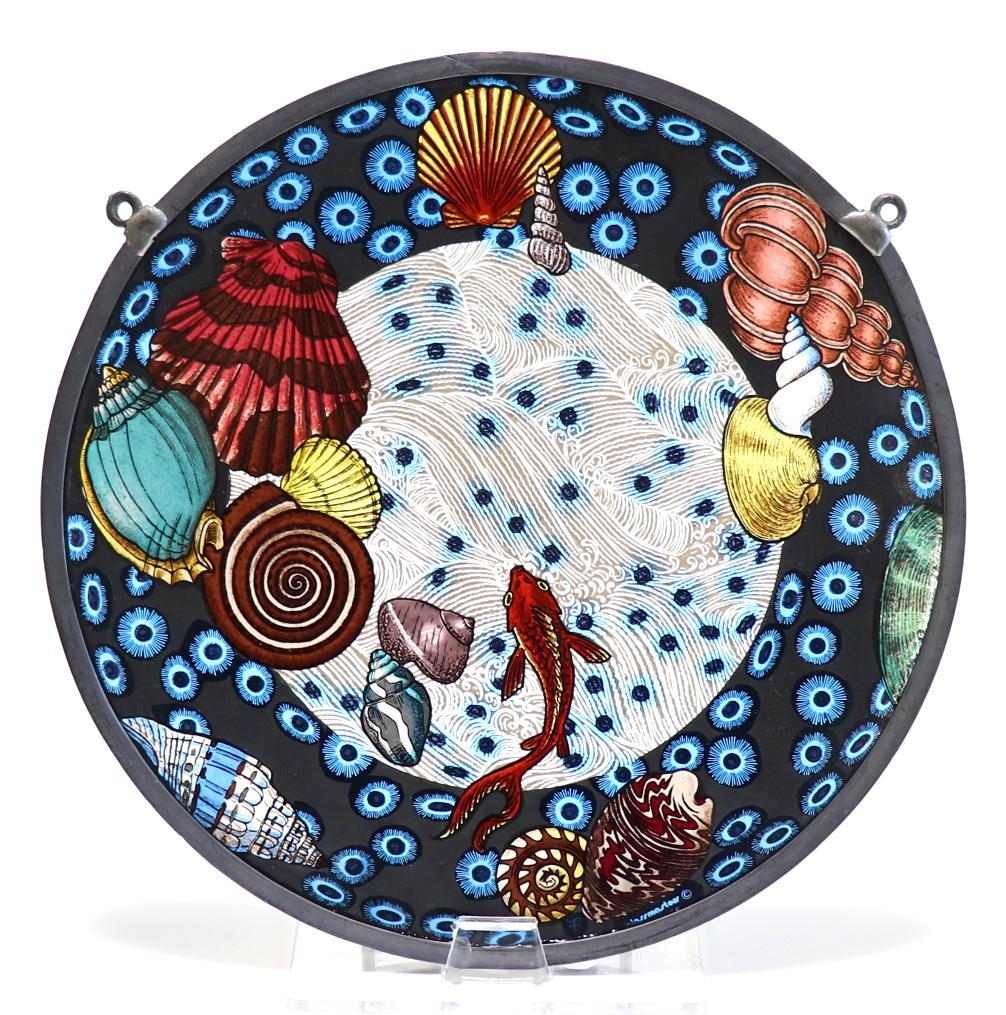 海中の貝殻と魚 ヴィンテージ・ステンドグラス 大型 グラスマスターズ社