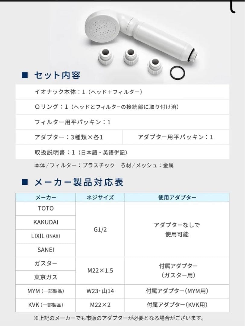 Ionac シャワーヘッド ホワイト 本体