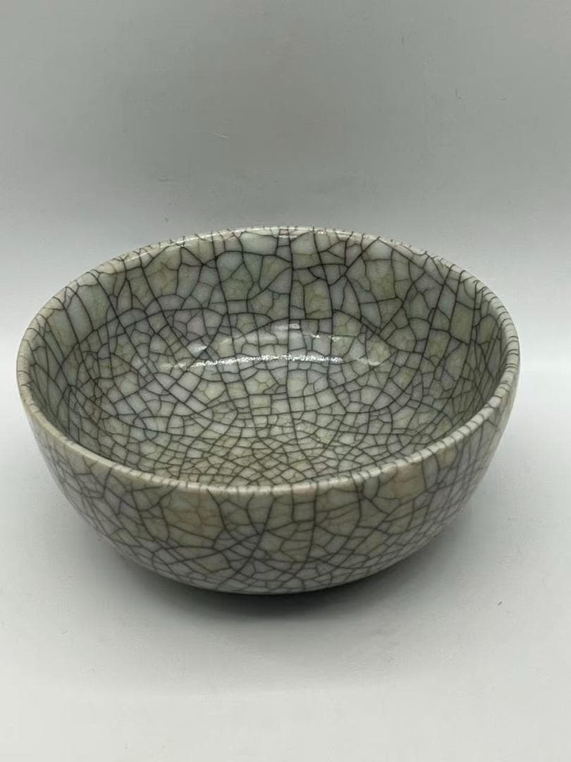 南宋時代　哥釉洗 哥窯氷裂紋洗　青磁　仿哥釉墩式洗　金絲鉄線(F-125)