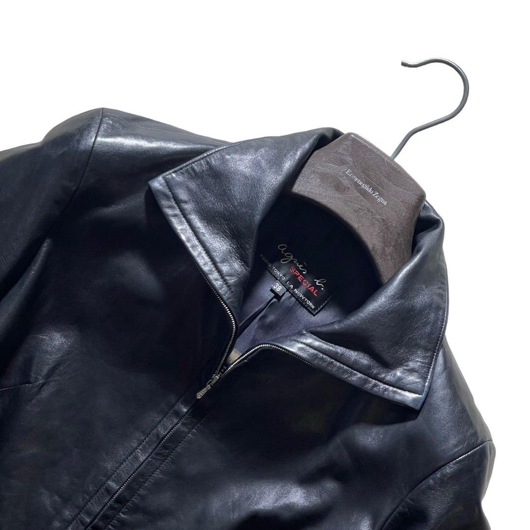 美品■アニエスベー　スペシャル　レザージャケット　羊革　ラムレザー 黒　38