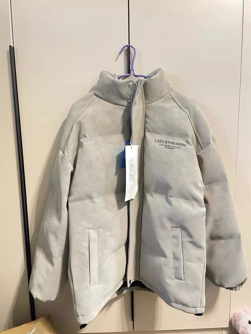 グレー ダウンジャケット フリース風