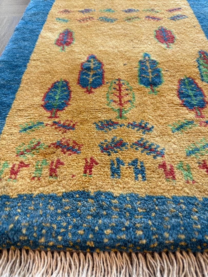 ギャッベ 86x62cm ペルシャ絨毯 手織り ギャベ 玄関マットラグ 絨毯