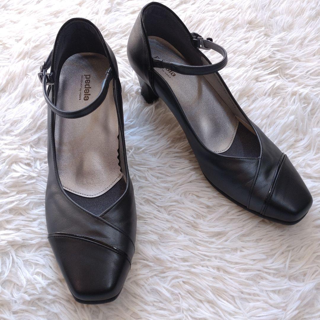 asics WALKING pedala パンプス 24.5㎝ EE 黒 レザー