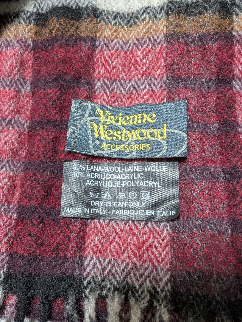 超美品ꕤ【Vivienne Westwood】オーブ刺繍チェック柄マフラー