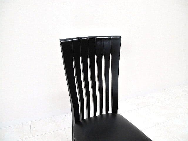 イタリア製 ピアノブラック仕上げ 本革座面 ハイバックチェア ダイニングチェア