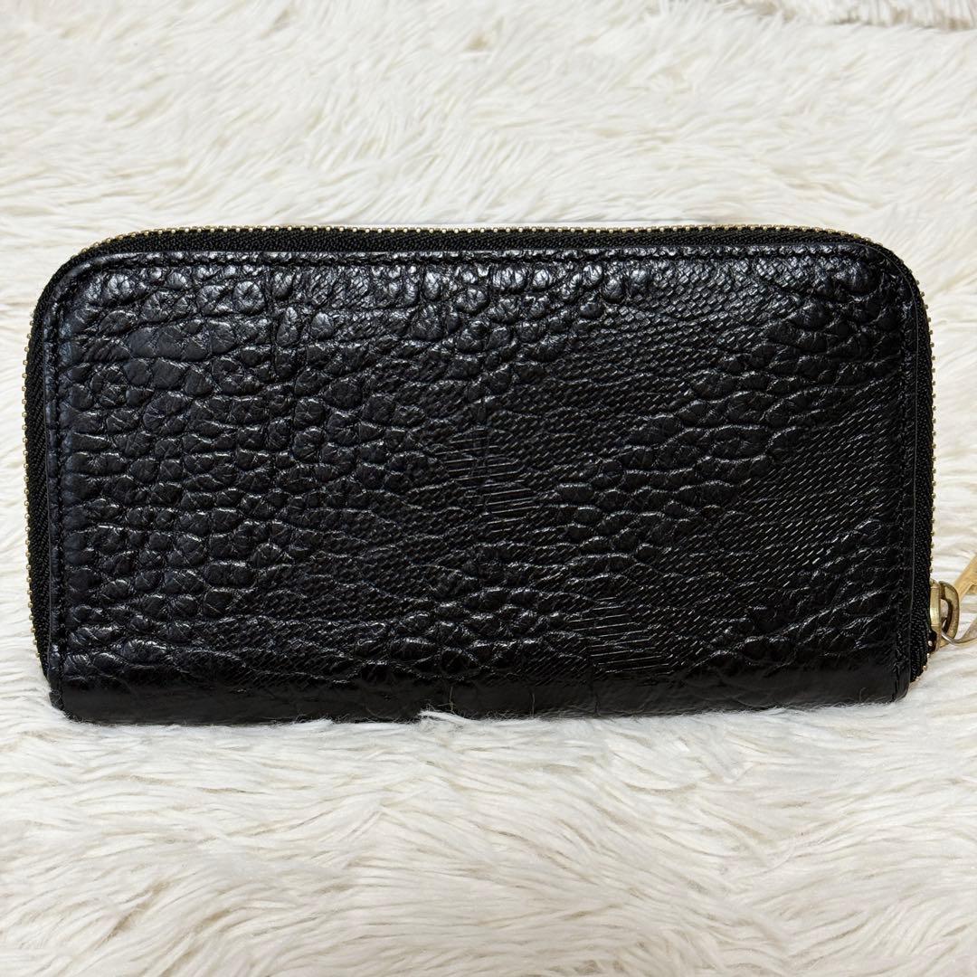 【希少】バーバリー　クロコ型押し　ゴールド金具　長財布　ラウンドファスナー