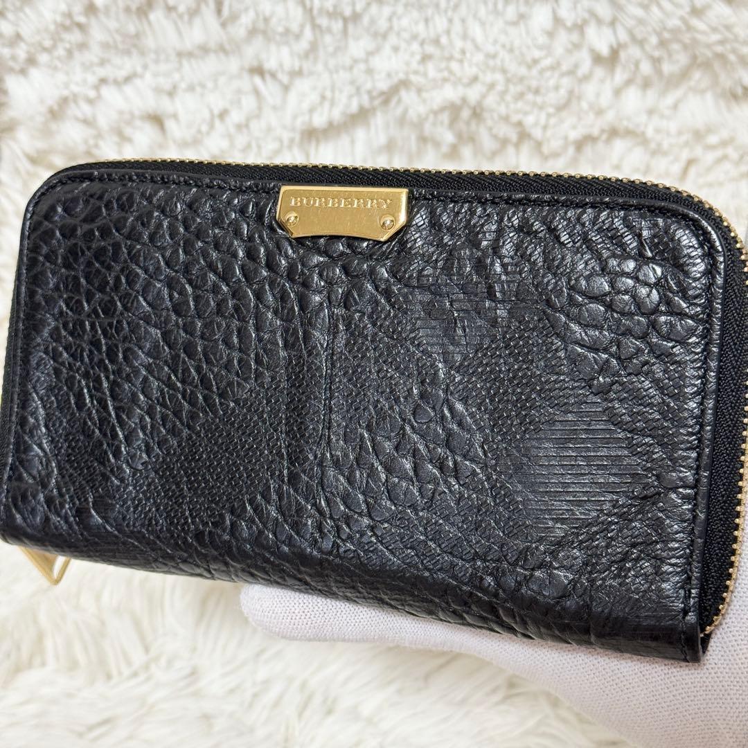 【希少】バーバリー　クロコ型押し　ゴールド金具　長財布　ラウンドファスナー