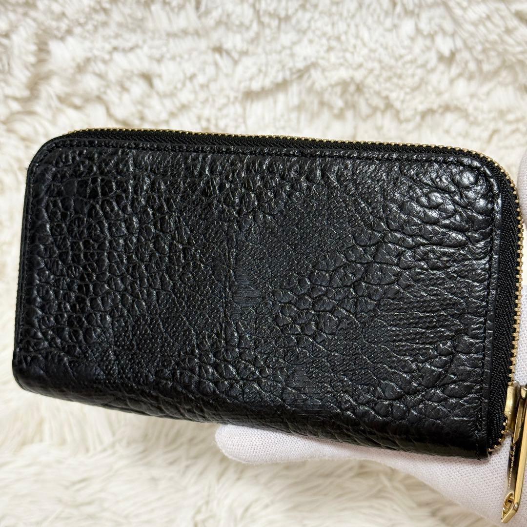 【希少】バーバリー　クロコ型押し　ゴールド金具　長財布　ラウンドファスナー
