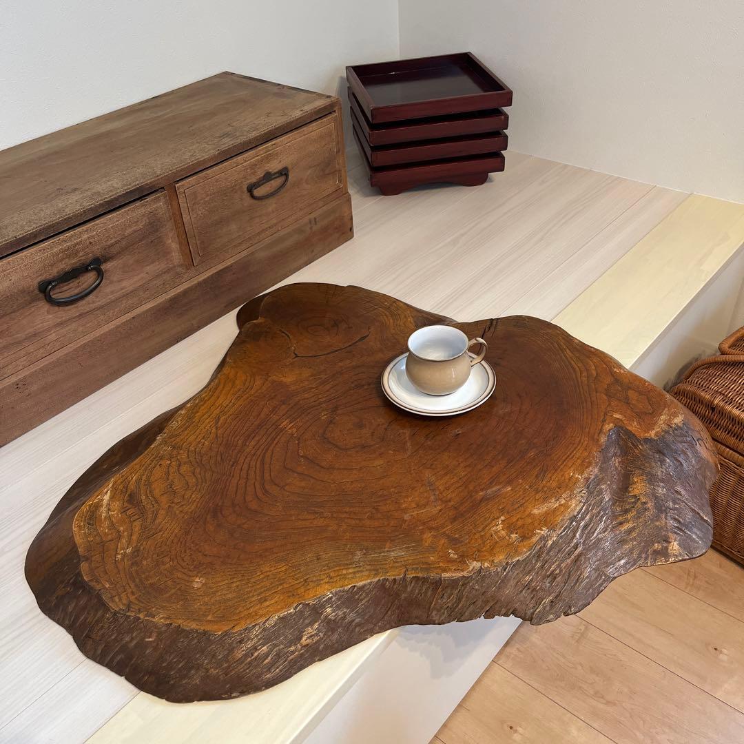 一枚板　テーブル　ヴィンテージ　蚤の市　昭和レトロ　古道具