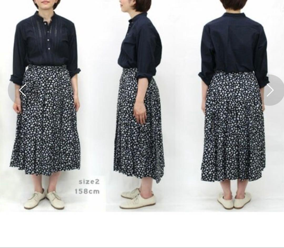 極美品　45R フラワープリントスカート　小花柄　フレア　ロング　コットン
