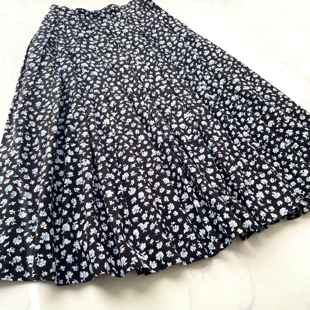 極美品　45R フラワープリントスカート　小花柄　フレア　ロング　コットン