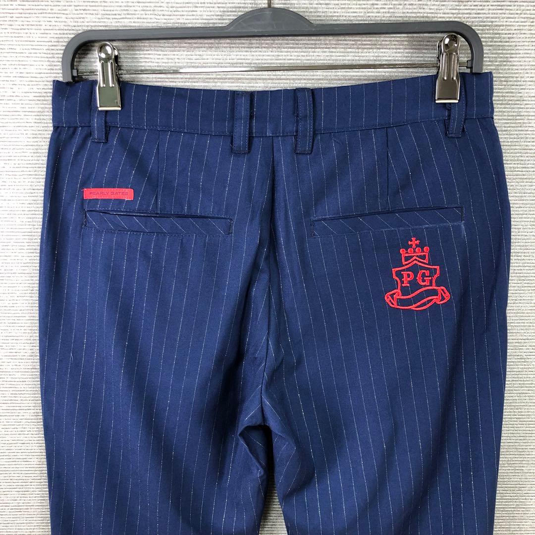 未使用品 PEARLY GATES ロゴ ストライプ パンツ 4 ネイビー
