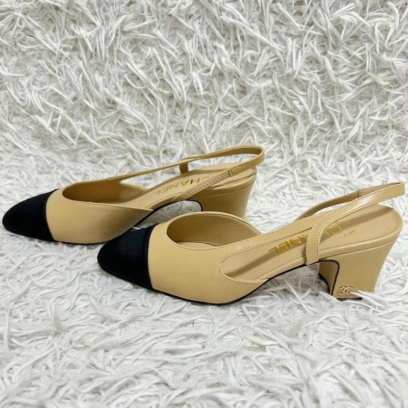 未使用 CHANEL パンプス スリングバック ベージュ ココマーク