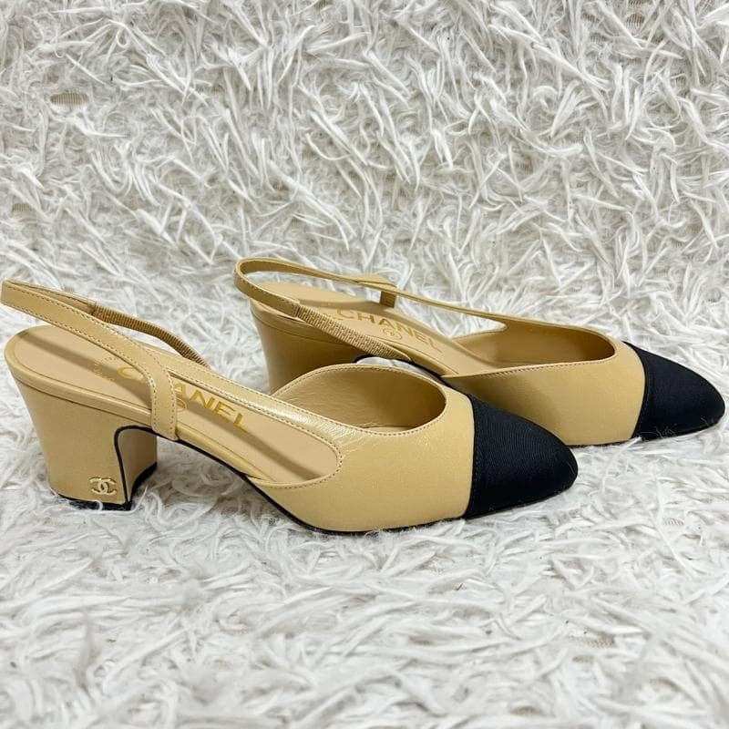未使用 CHANEL パンプス スリングバック ベージュ ココマーク