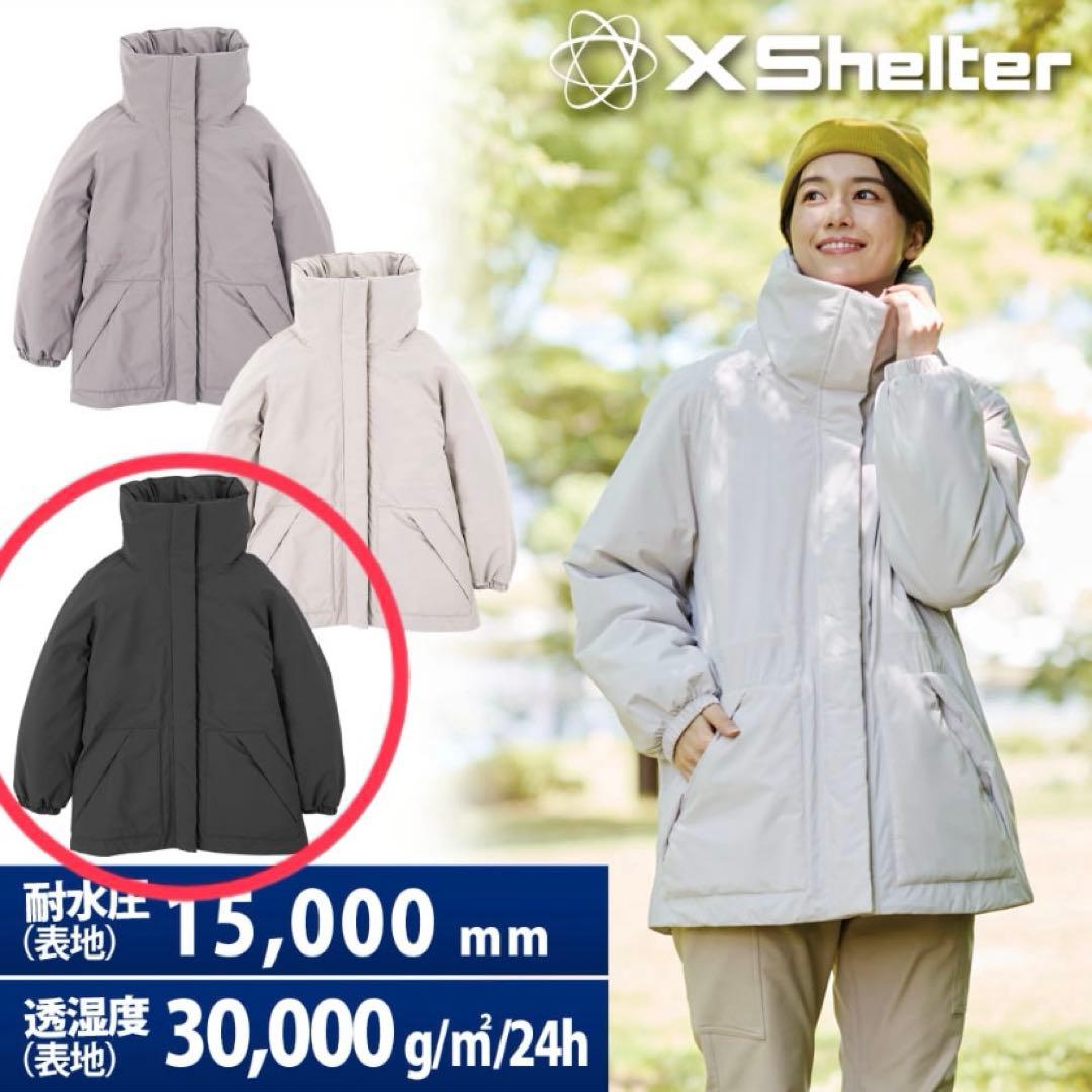 Lサイズ エックスシェルター(R) 断熱α レディース 防水ウォームアウター 黒