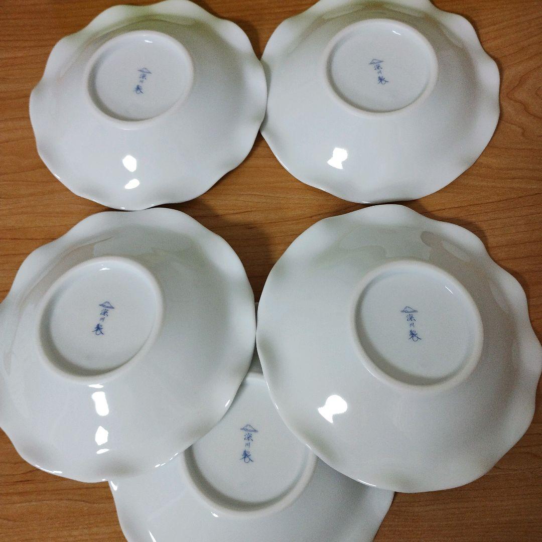 ✨️未使用品✨️ 深川製磁 白百合 フリルトレイ 波型陶磁器皿 5枚セット