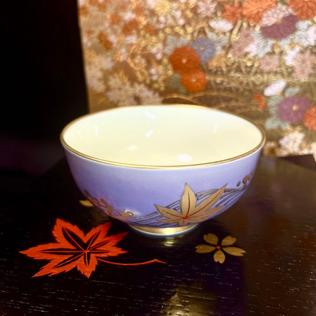 【廃番レア品】 深川製磁 金プラチナ銀彩 紅葉流水紋 飯茶碗 飯碗 ご飯茶碗
